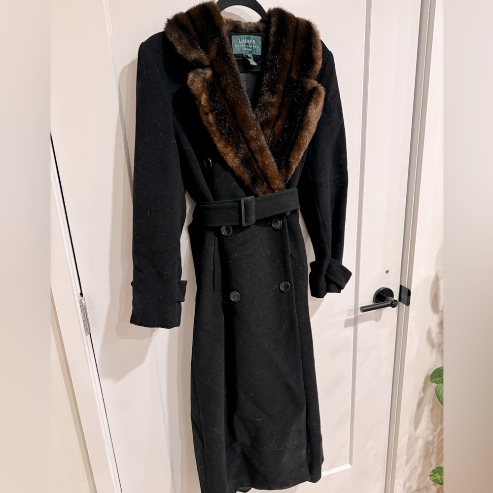 Ralph Lauren angora rabbit fur lined trench coat